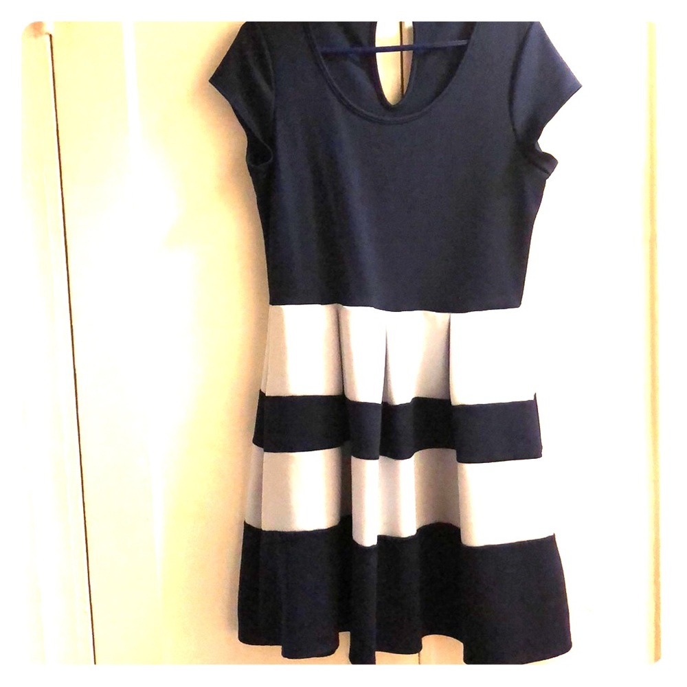 Navy Blue & Gray Stripe Dress